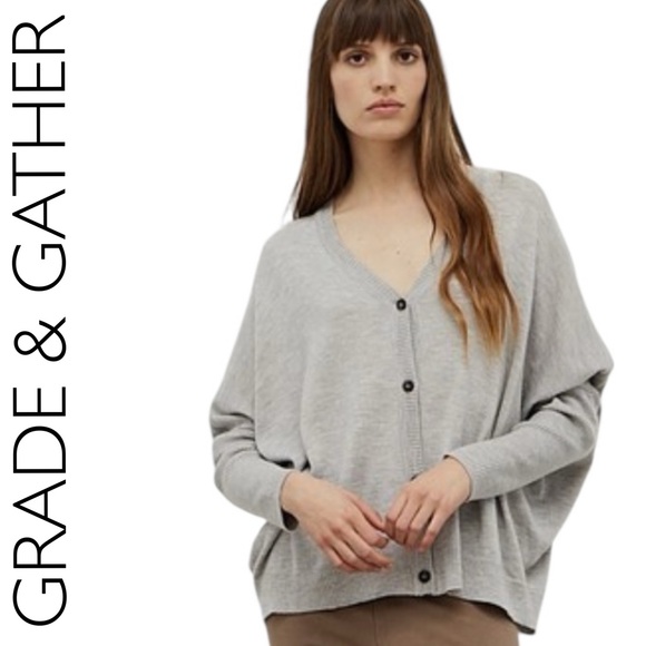 grade & gather Sweaters - 919: GRADE & GATHER NWT SWEATER CARDIGAN HEATHER GREY